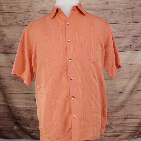 VAN HEUSEN RAYON BLEND ORANGE TANGERINE SHORT SLEEVE HAWAIIAN BUTTON UP SHIRT L - Picture 3 of 7